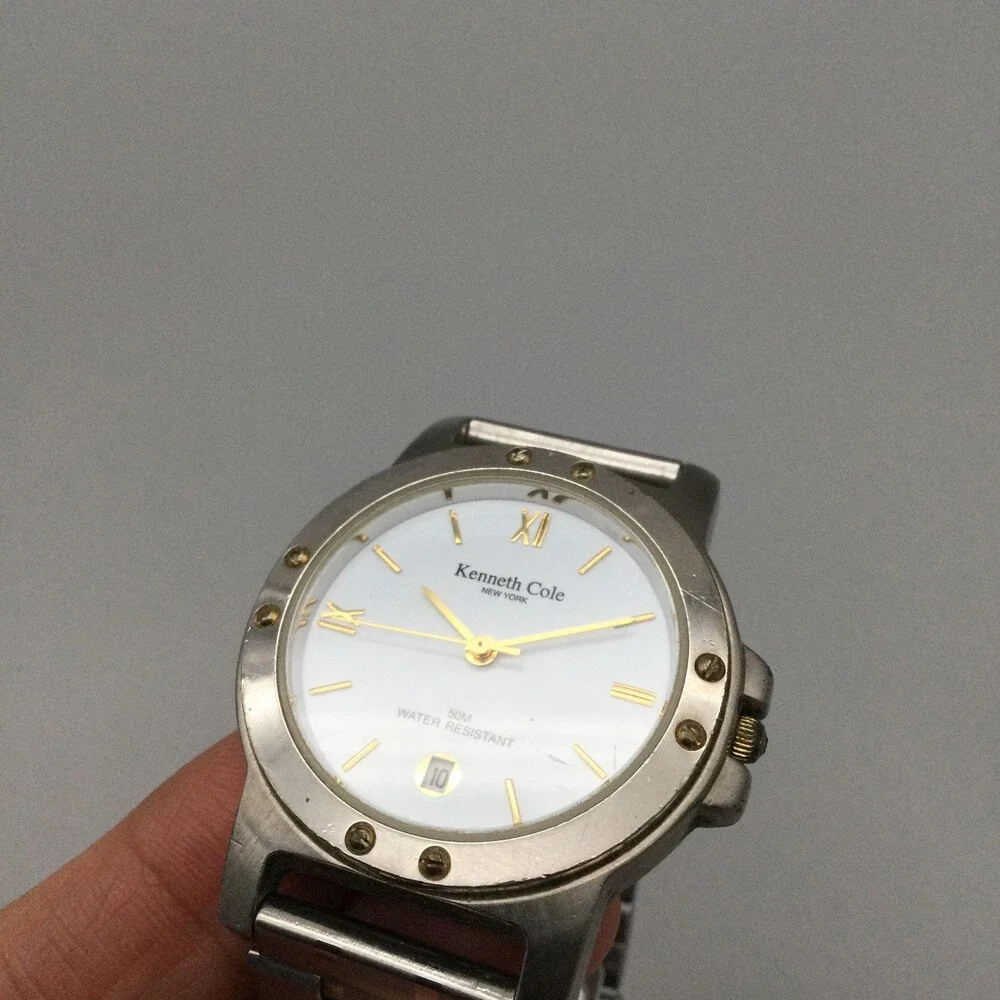 Kenneth Cole Mens Watch 38mm White Dial Steel Date 50M KC0302 New Battery 8